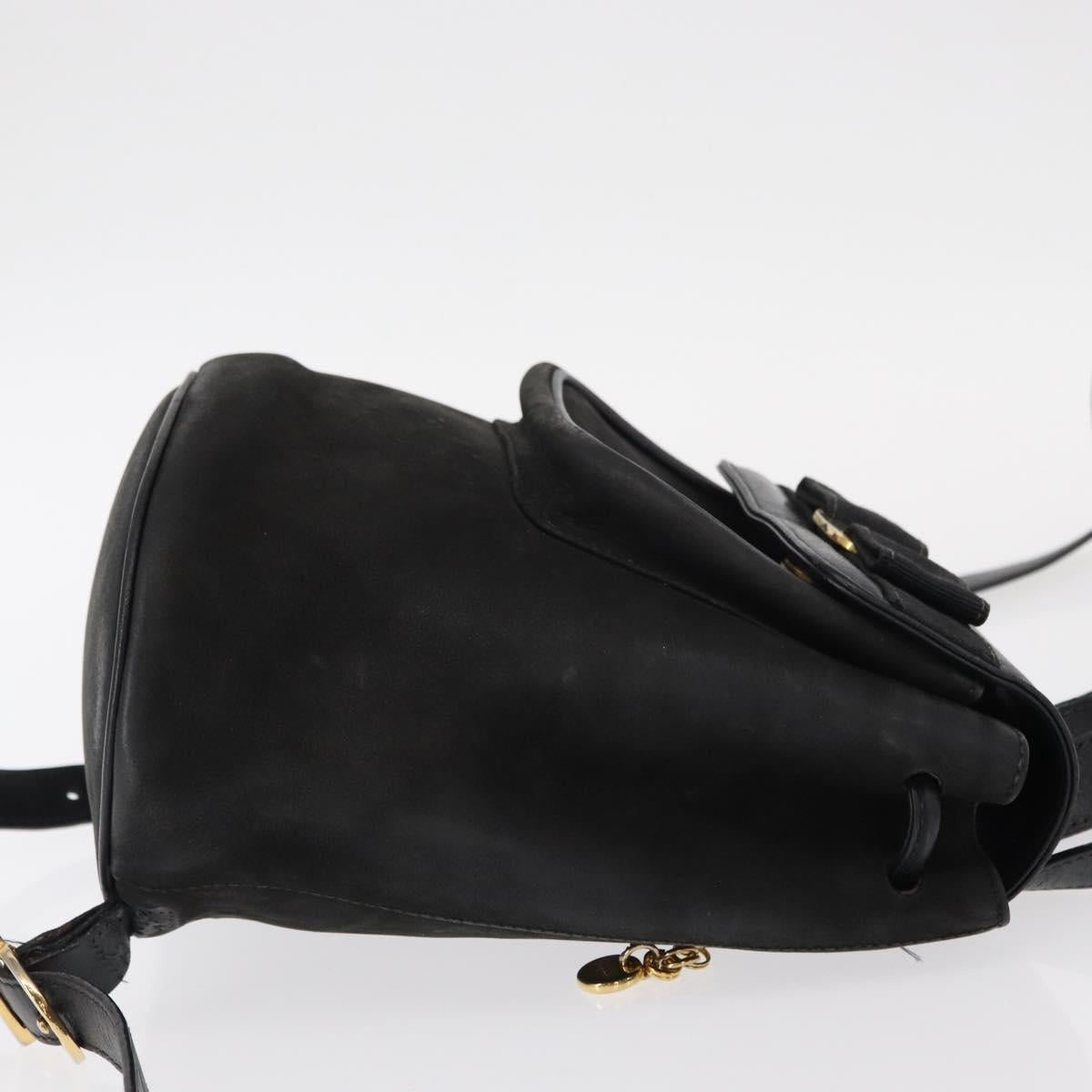 Salvatore Ferragamo Vala Backpack Leather Black Gold Auth BA7527