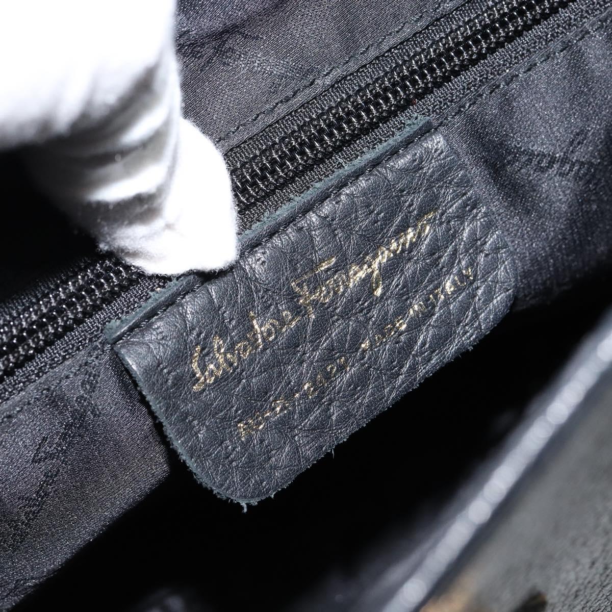 Salvatore Ferragamo Gancini Shoulder Bag Leather Black Gold Auth BA7529