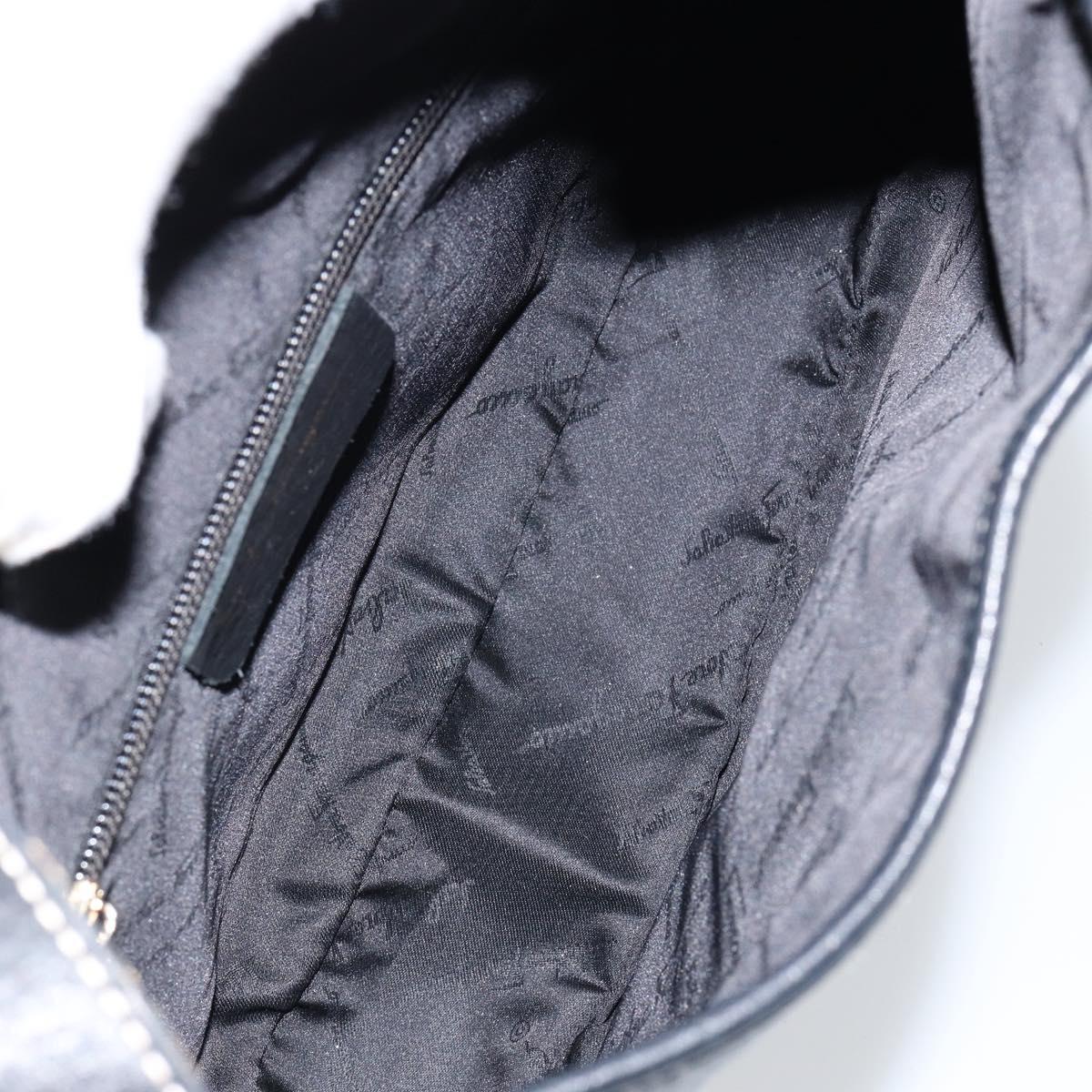 Salvatore Ferragamo Gancini Shoulder Bag Leather Black Gold Auth BA7529