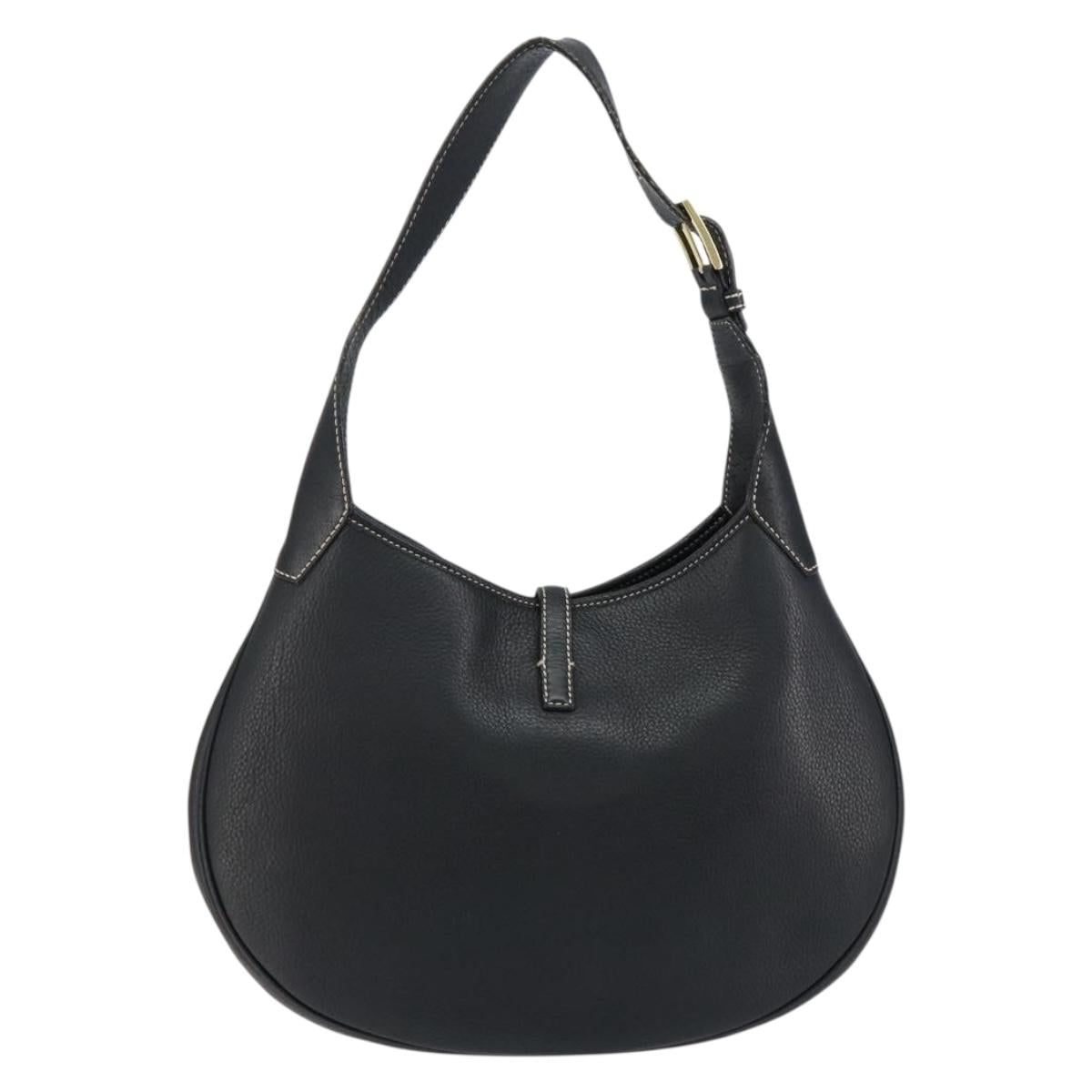 Salvatore Ferragamo Gancini Shoulder Bag Leather Black Gold Auth BA7529