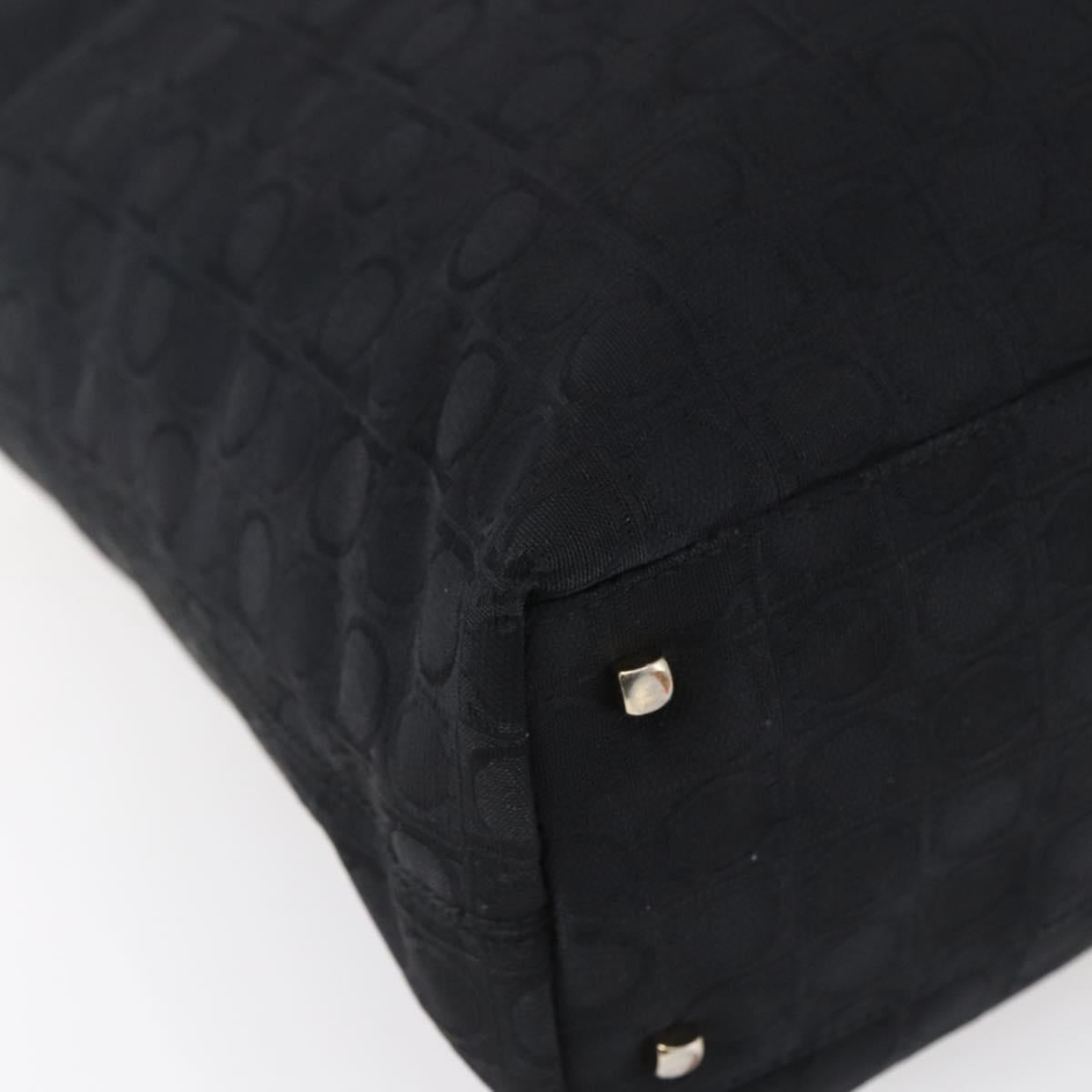 Salvatore Ferragamo Gancini Tote Bag Canvas Black Gold Auth BA7530