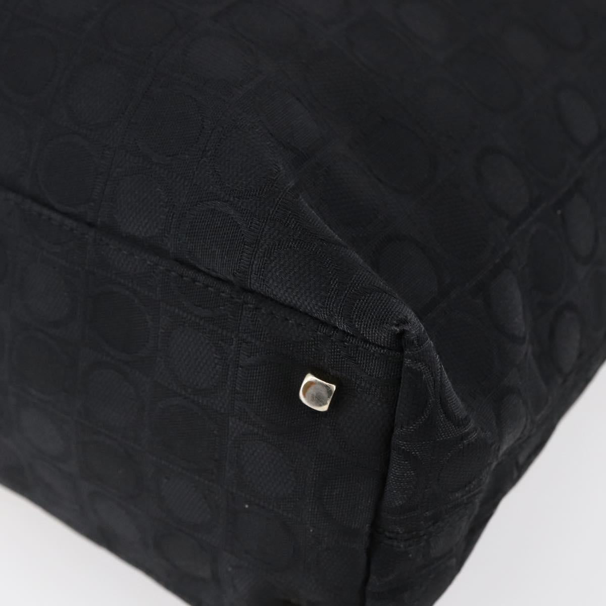 Salvatore Ferragamo Gancini Tote Bag Canvas Black Gold Auth BA7530