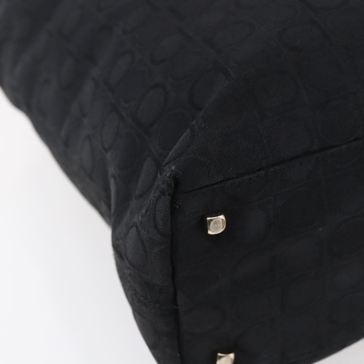 Salvatore Ferragamo Gancini Tote Bag Canvas Black Gold Auth BA7530