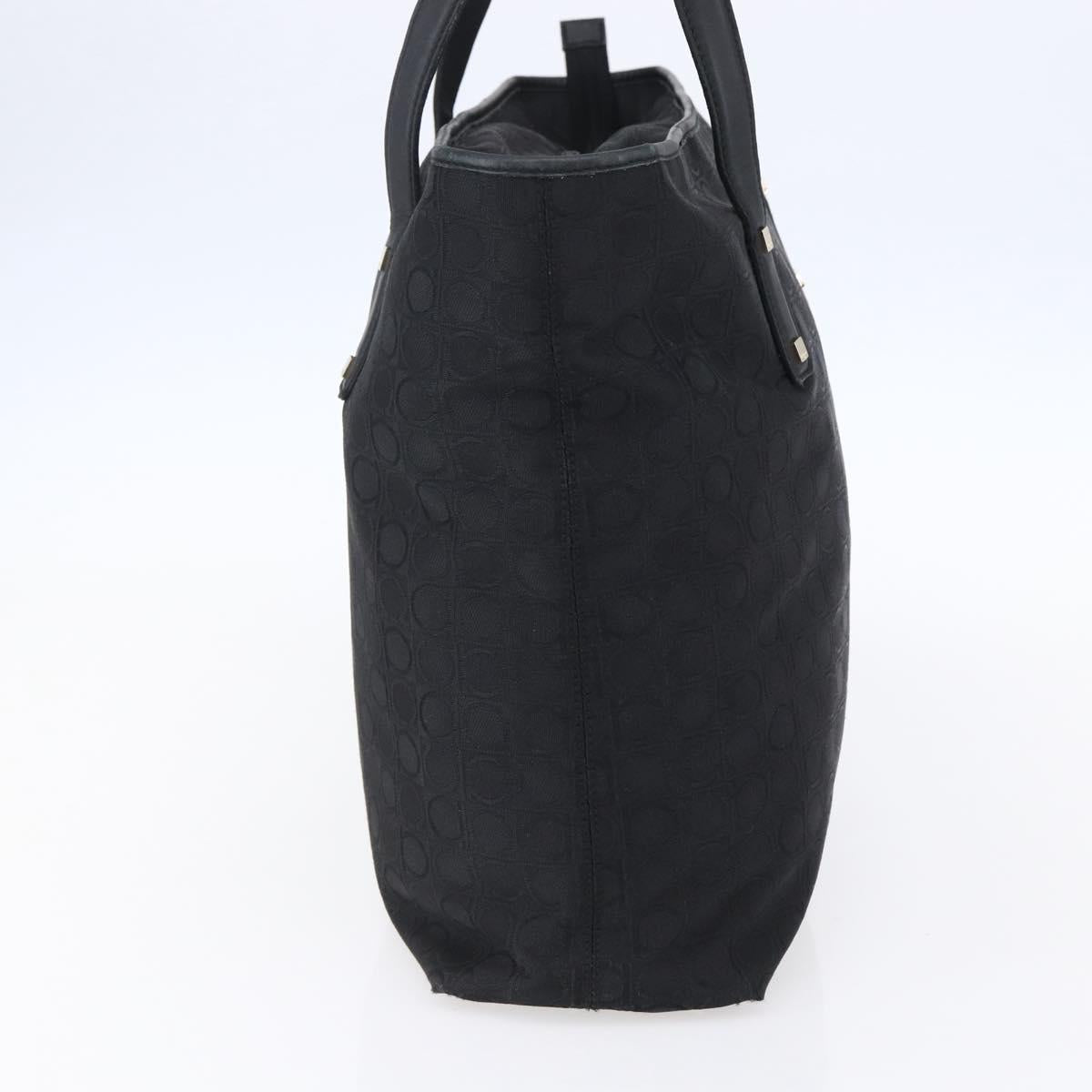 Salvatore Ferragamo Gancini Tote Bag Canvas Black Gold Auth BA7530