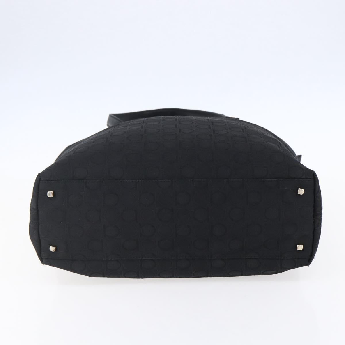 Salvatore Ferragamo Gancini Tote Bag Canvas Black Gold Auth BA7530