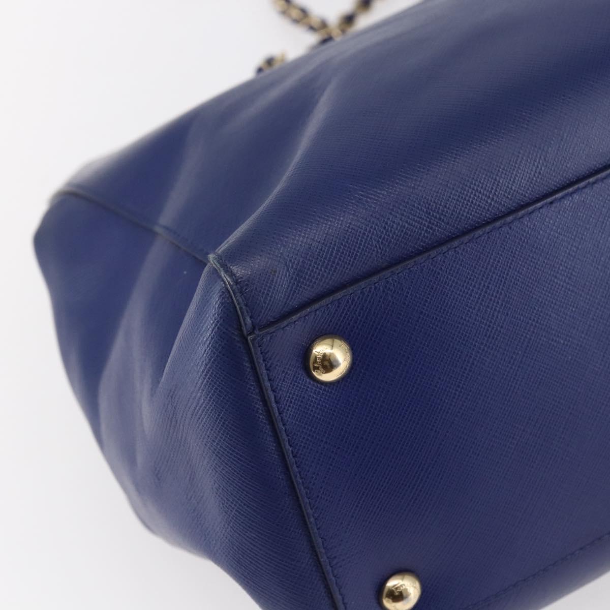 Salvatore Ferragamo Vala Chain Tote Bag Leather Blue Gold Auth BA7531
