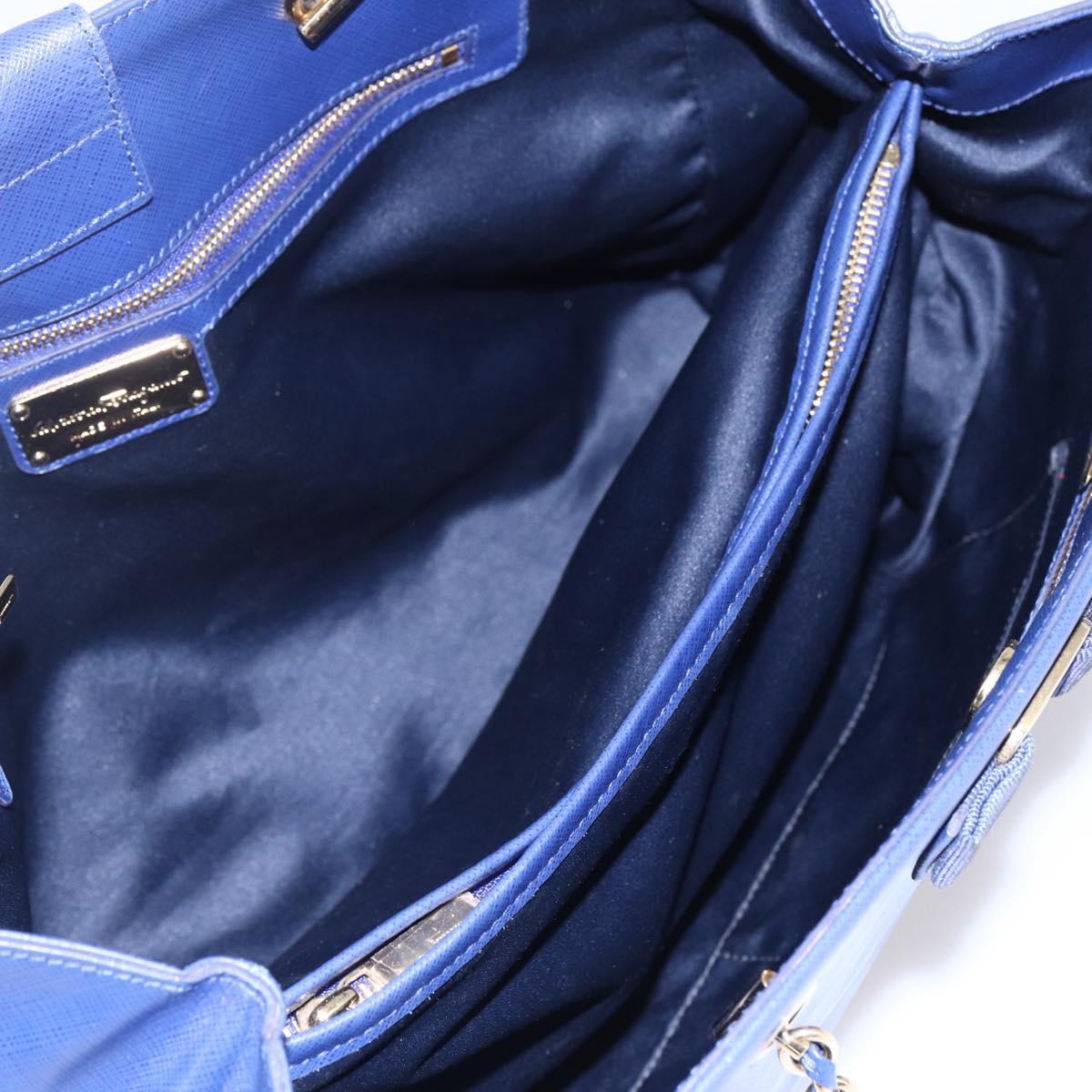 Salvatore Ferragamo Vala Chain Tote Bag Leather Blue Gold Auth BA7531