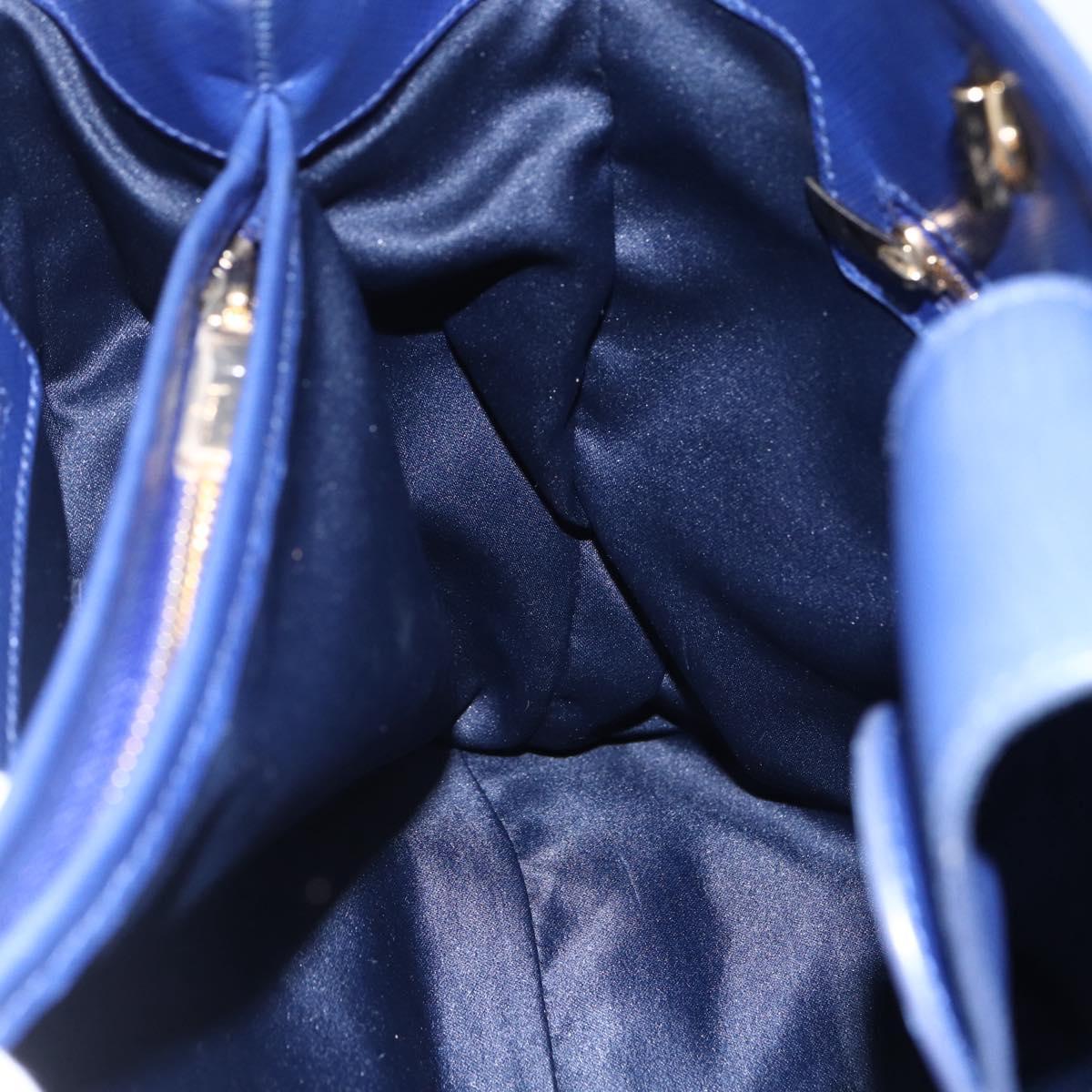 Salvatore Ferragamo Vala Chain Tote Bag Leather Blue Gold Auth BA7531