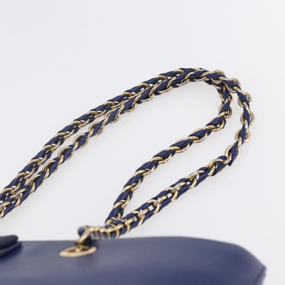 Salvatore Ferragamo Vala Chain Tote Bag Leather Blue Gold Auth BA7531