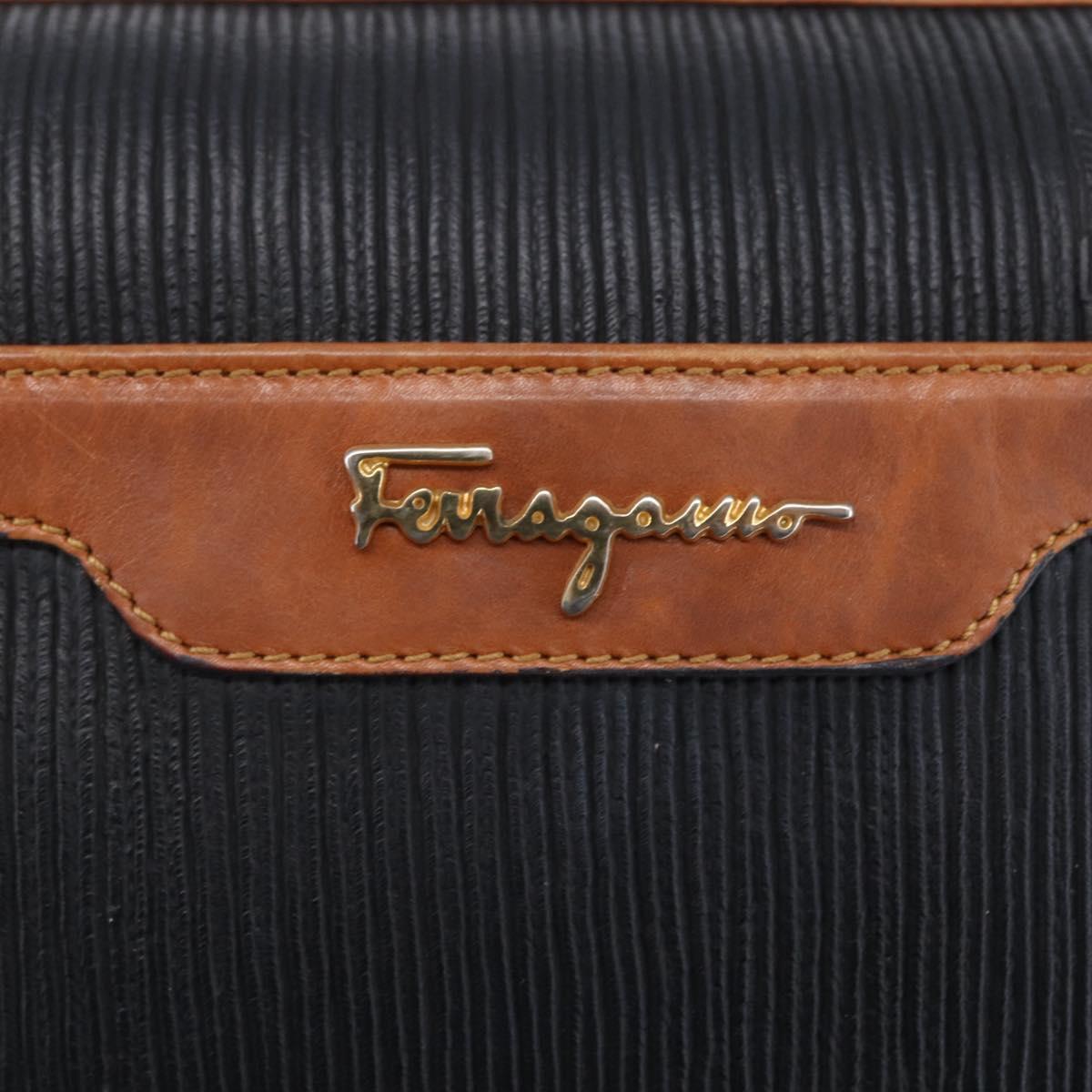 Salvatore Ferragamo Shoulder Bag Leather PVC Black Gold Auth BA7532