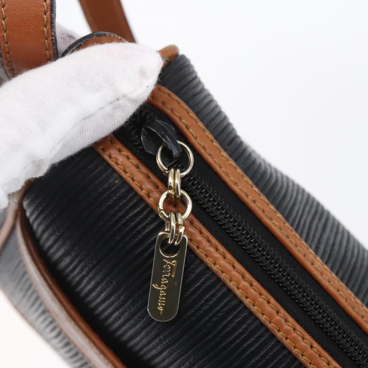 Salvatore Ferragamo Shoulder Bag Leather PVC Black Gold Auth BA7532