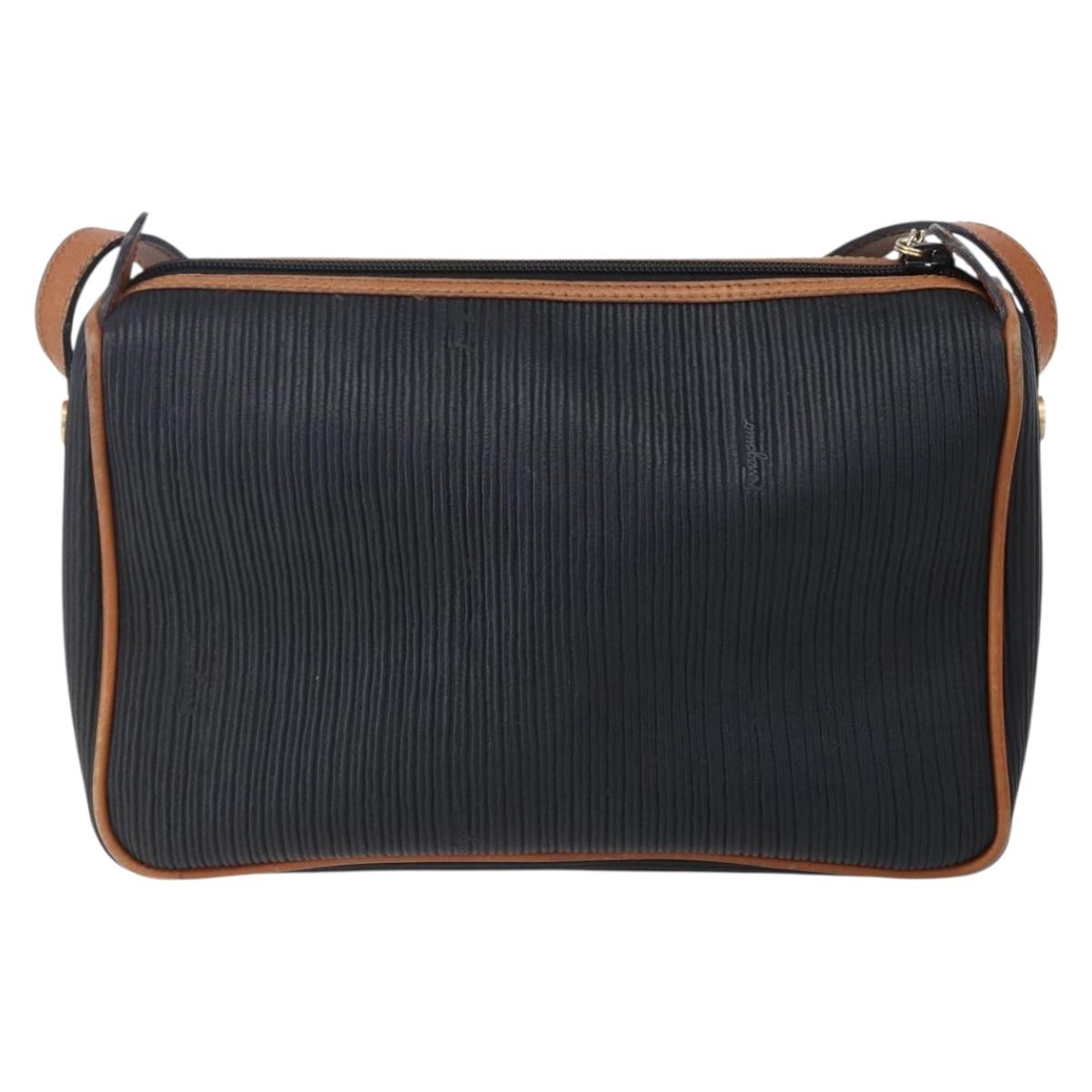 Salvatore Ferragamo Shoulder Bag Leather PVC Black Gold Auth BA7532