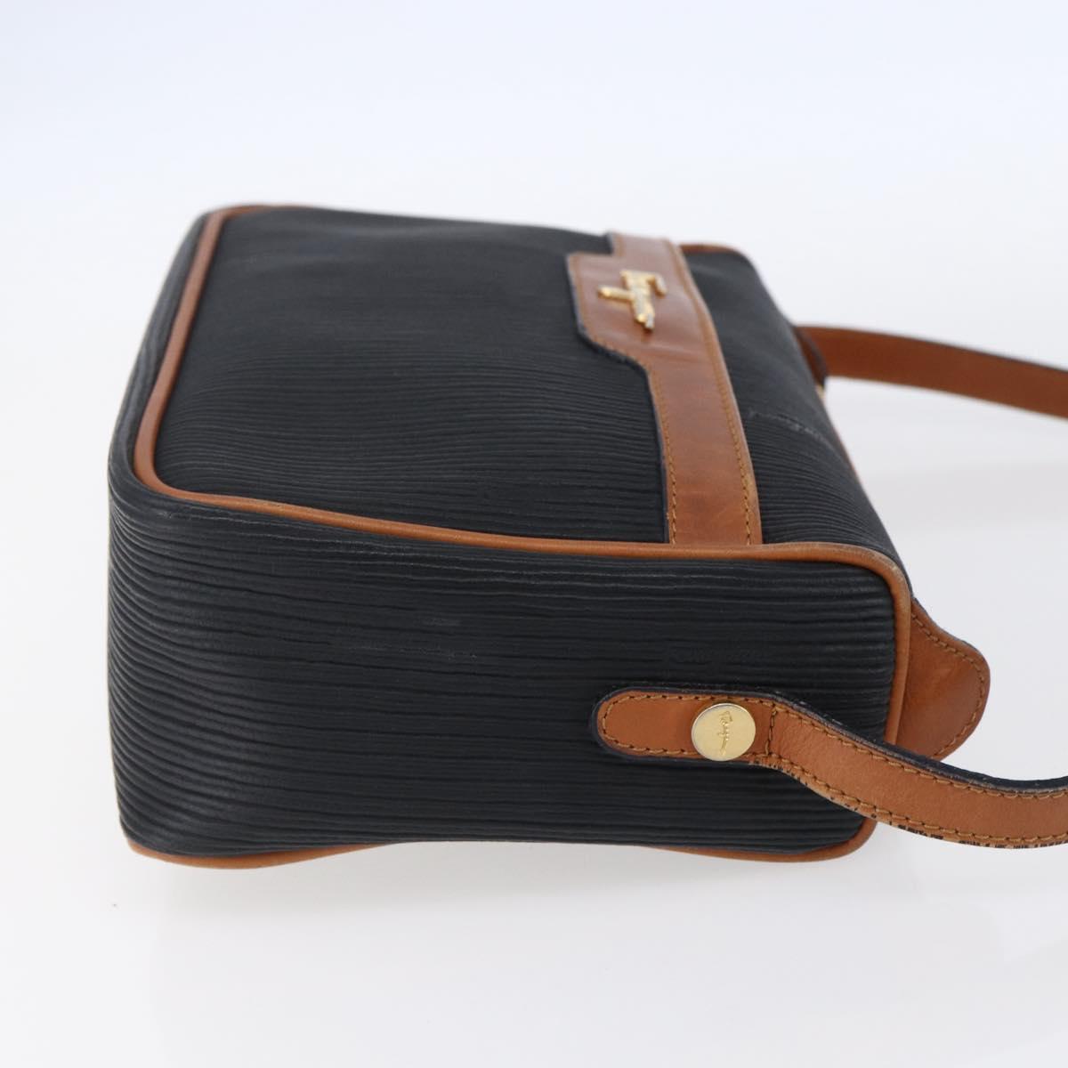 Salvatore Ferragamo Shoulder Bag Leather PVC Black Gold Auth BA7532