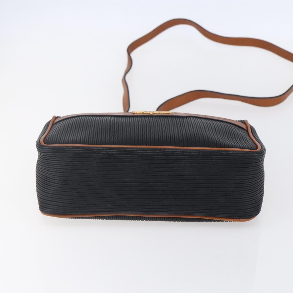 Salvatore Ferragamo Shoulder Bag Leather PVC Black Gold Auth BA7532