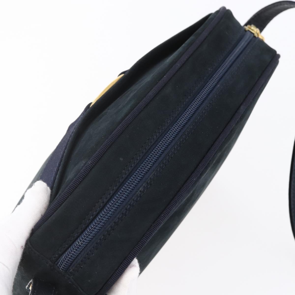 Salvatore Ferragamo Vala Shoulder Bag Leather Navy Gold Auth BA7533