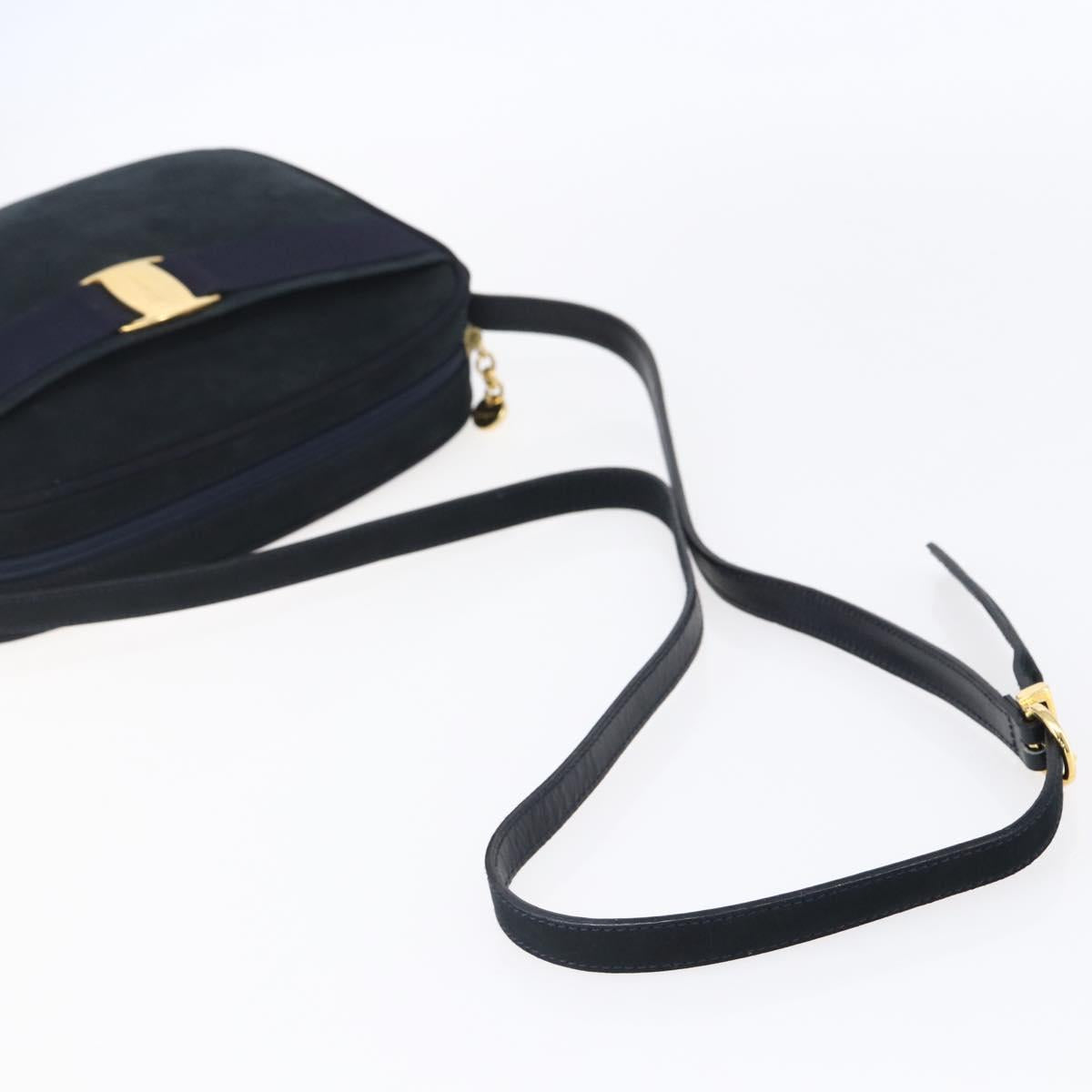Salvatore Ferragamo Vala Shoulder Bag Leather Navy Gold Auth BA7533