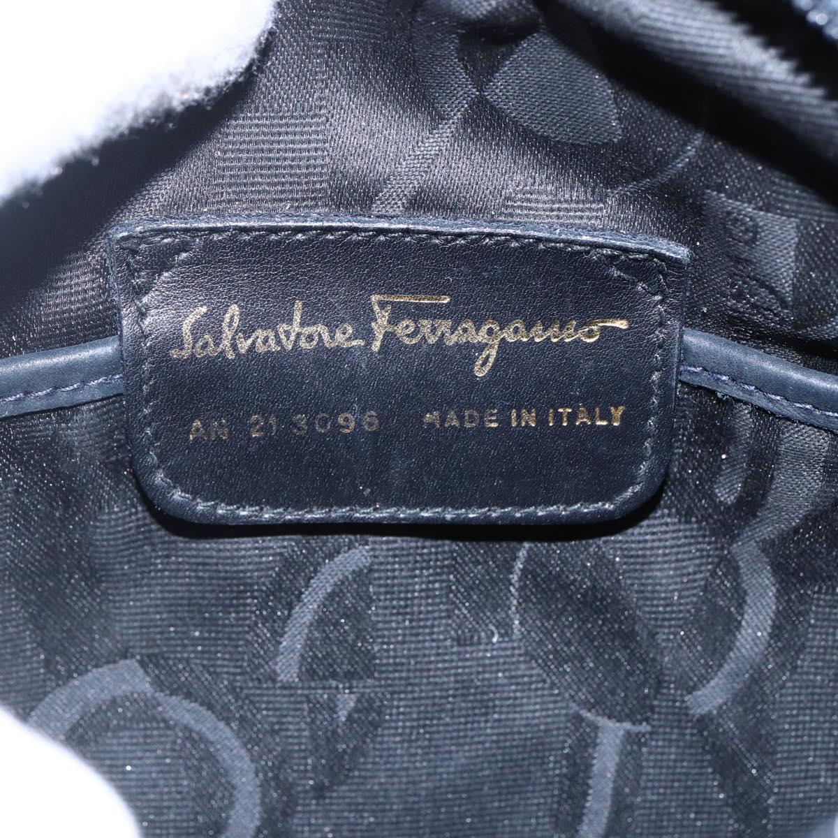 Salvatore Ferragamo Vala Shoulder Bag Suede Navy Gold Auth BA7534