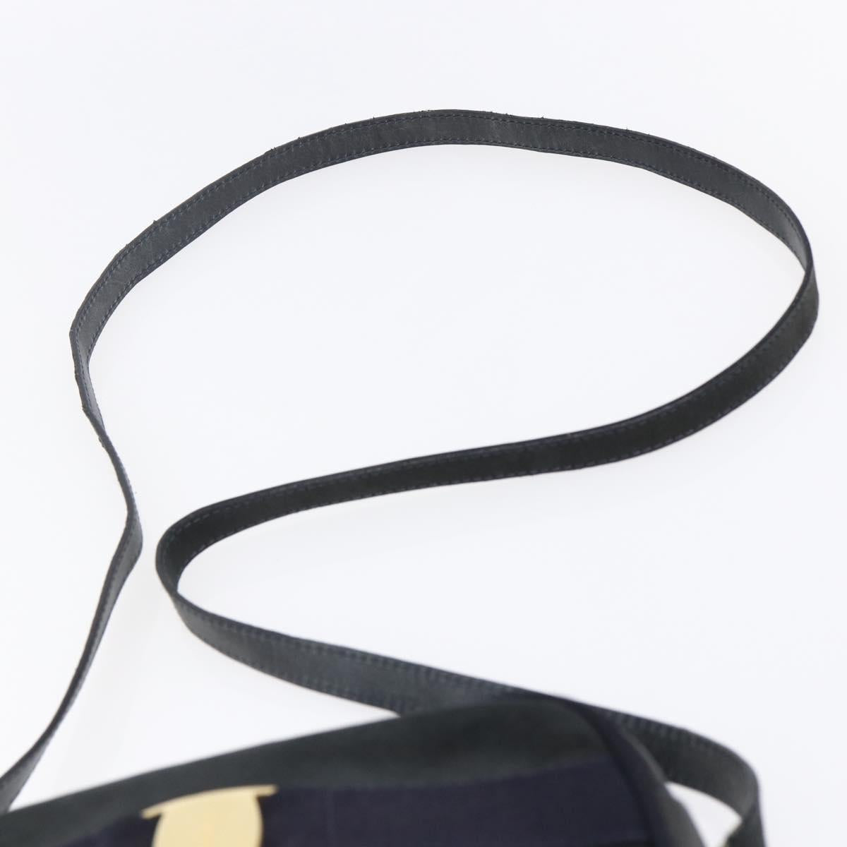 Salvatore Ferragamo Vala Shoulder Bag Suede Navy Gold Auth BA7534