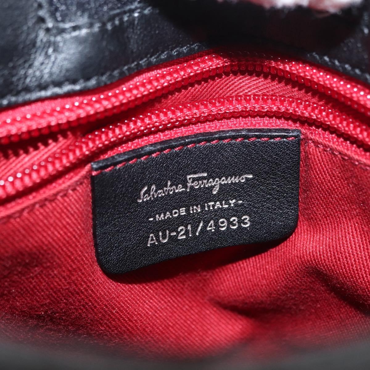 Salvatore Ferragamo Gancini Shoulder Bag Leather Black Silver Auth BA7535