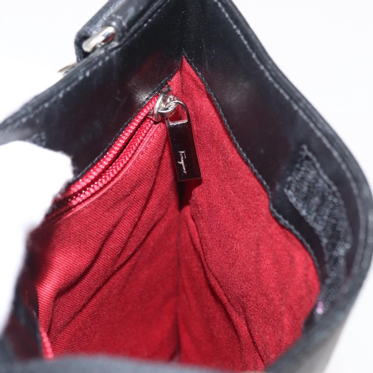 Salvatore Ferragamo Gancini Shoulder Bag Leather Black Silver Auth BA7535