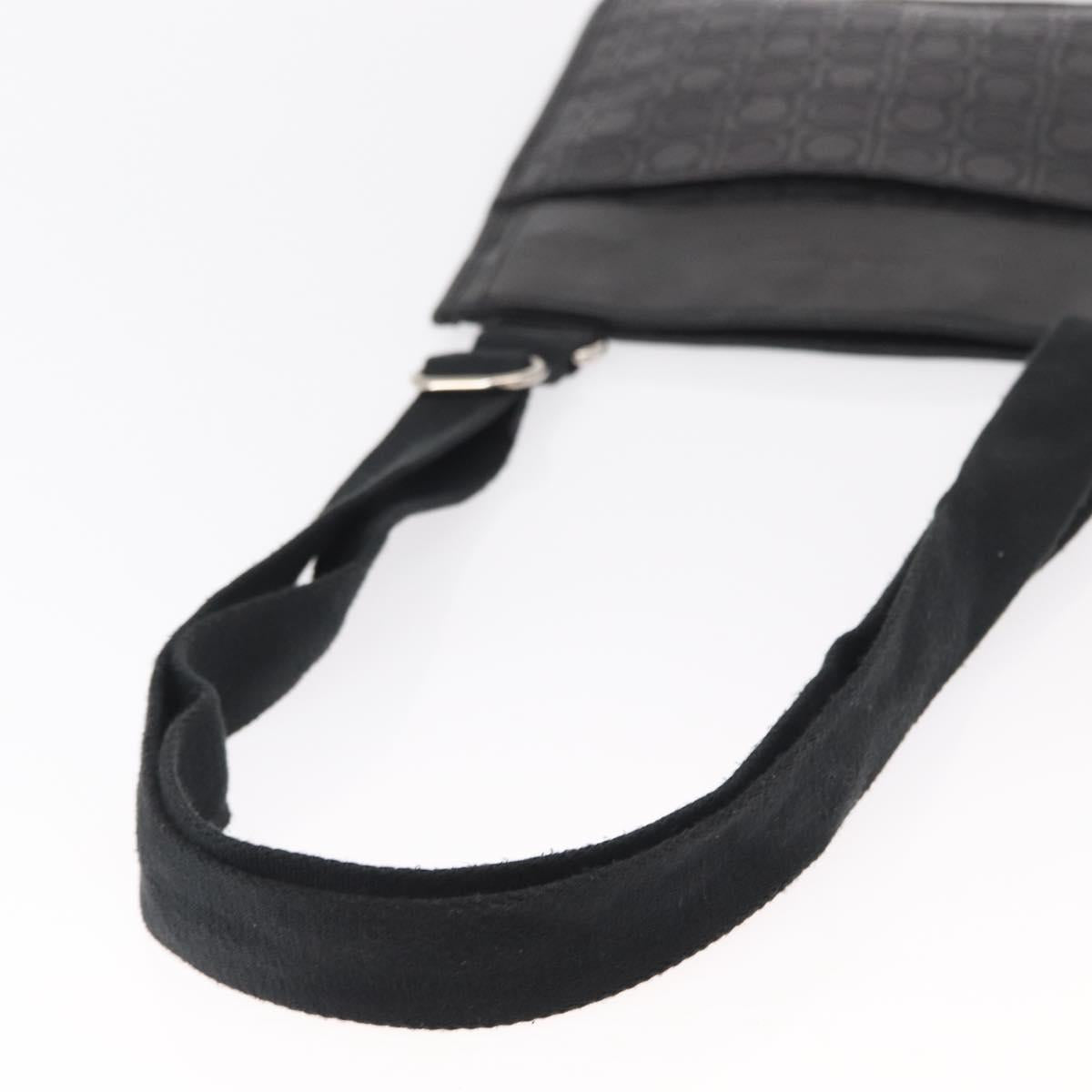 Salvatore Ferragamo Gancini Shoulder Bag Leather Black Silver Auth BA7535