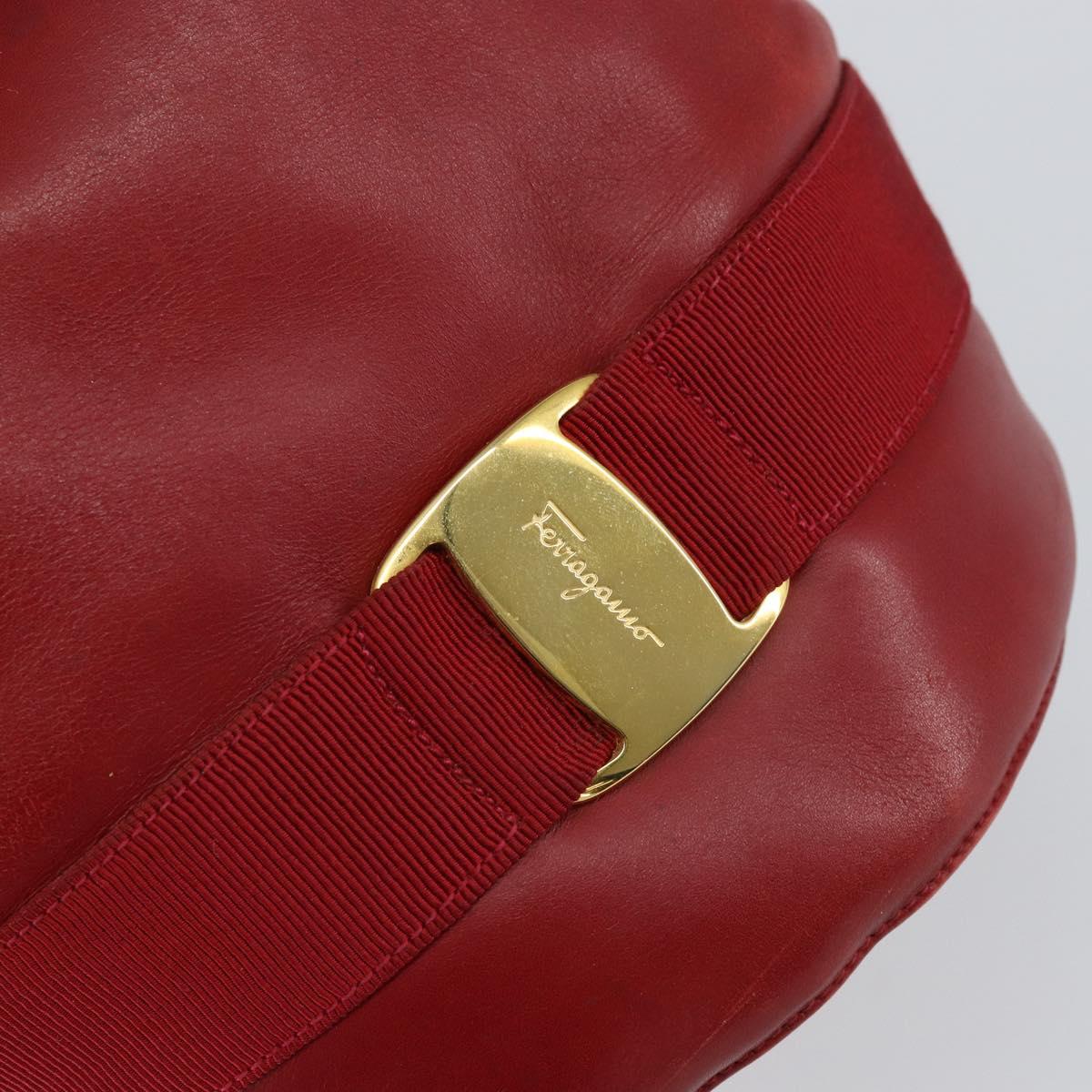 Salvatore Ferragamo Vala Shoulder Bag Leather Red Gold Auth BA7536
