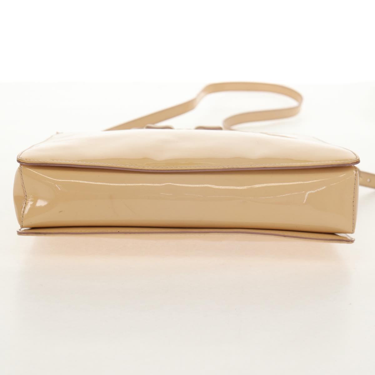 Salvatore Ferragamo Hand Bag Enamel 2way Beige Gold Auth BA7537