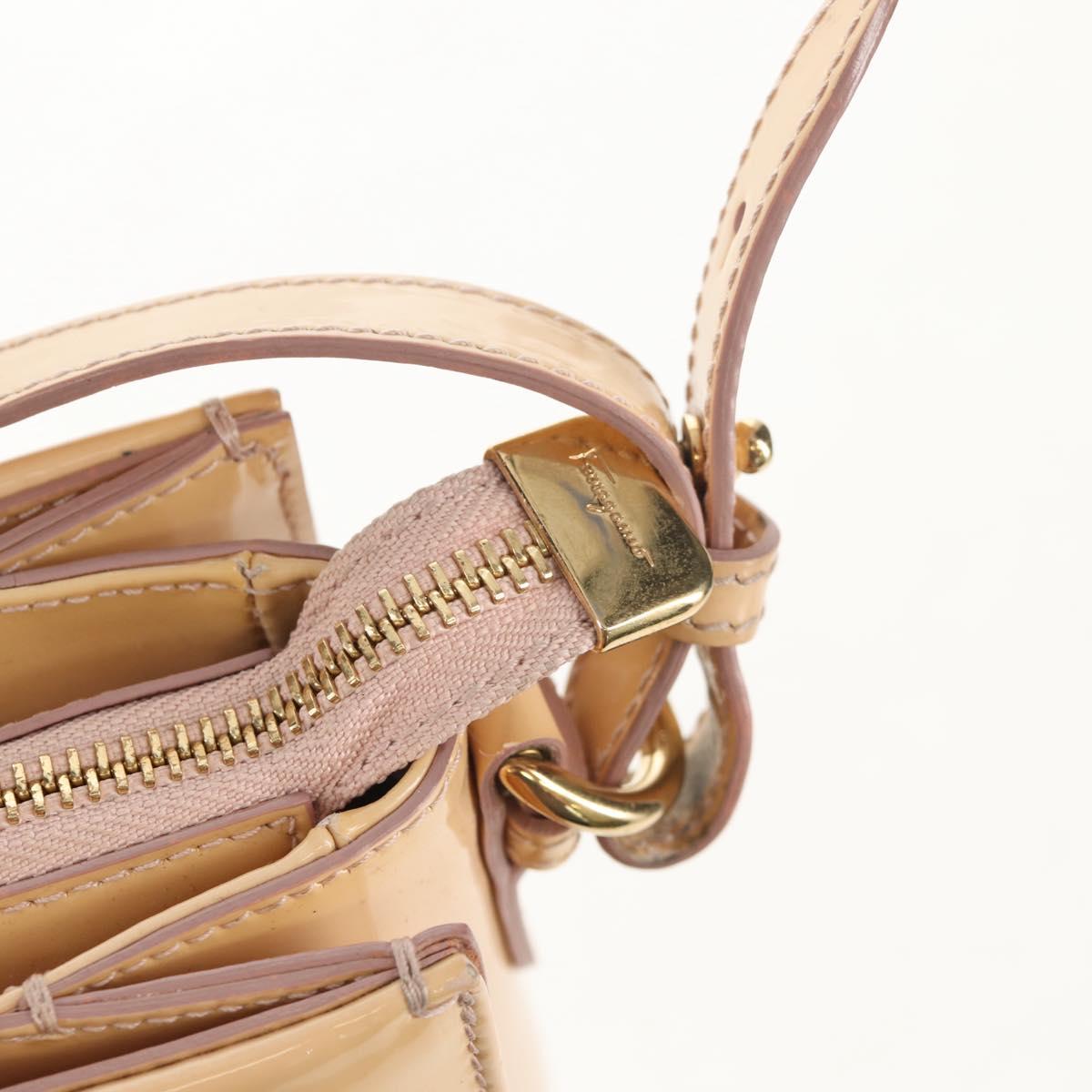 Salvatore Ferragamo Hand Bag Enamel 2way Beige Gold Auth BA7537