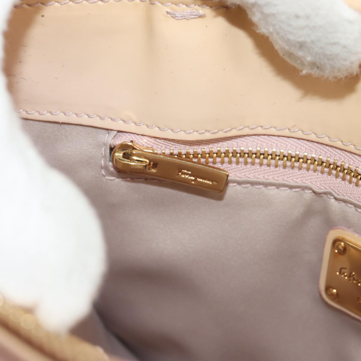 Salvatore Ferragamo Hand Bag Enamel 2way Beige Gold Auth BA7537