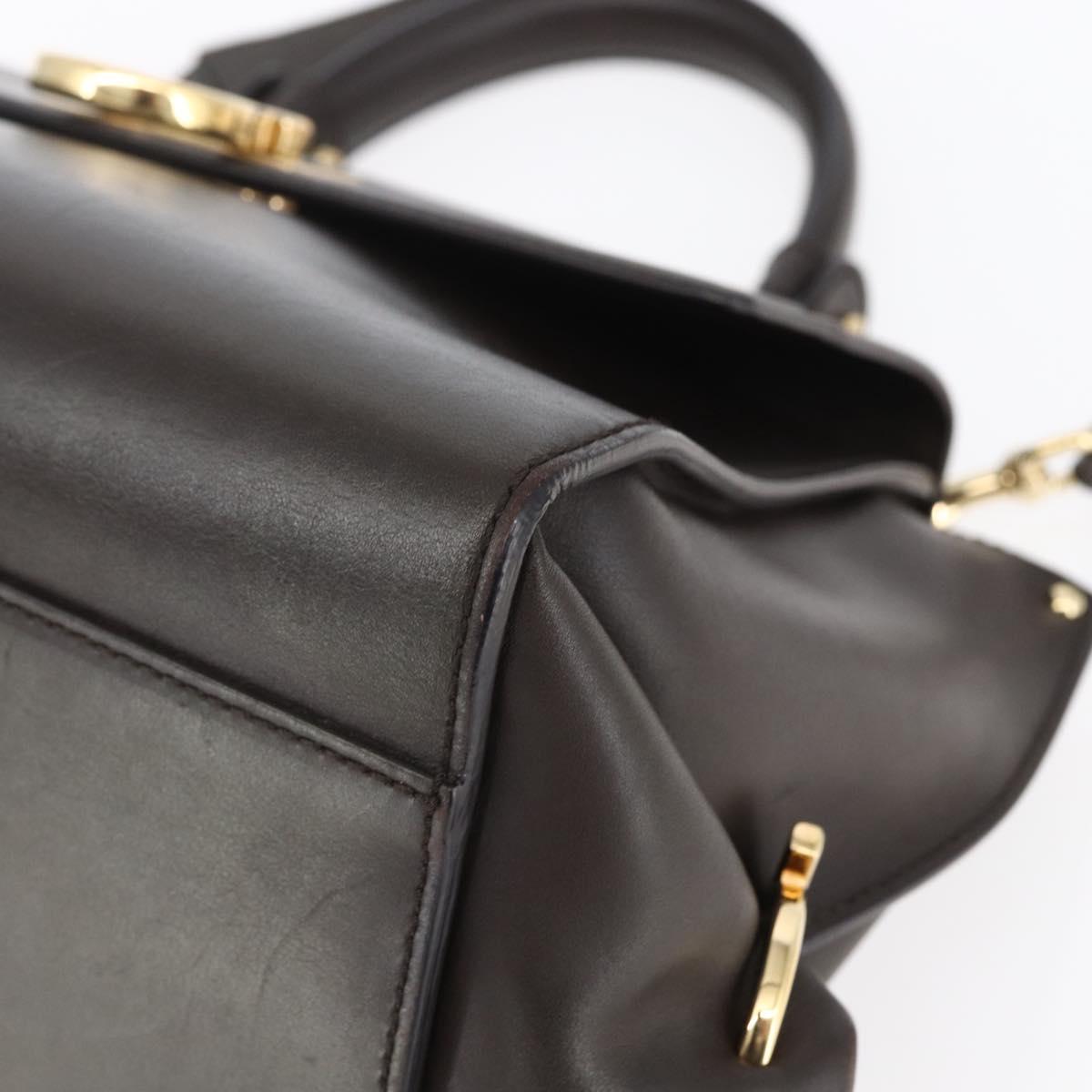 Salvatore Ferragamo Gancini Sophia Bag Leather 2way Dark Brown Gold Auth BA7538