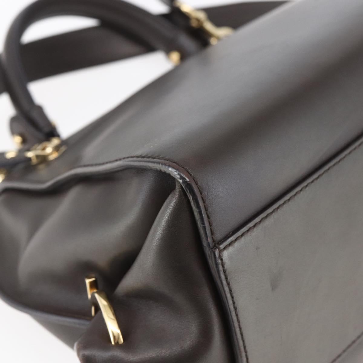 Salvatore Ferragamo Gancini Sophia Bag Leather 2way Dark Brown Gold Auth BA7538