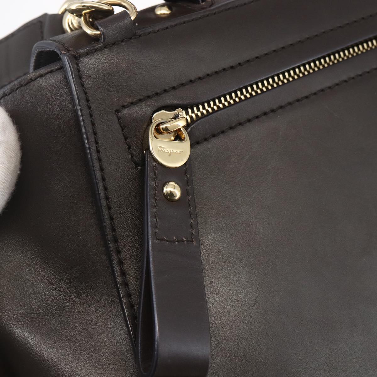 Salvatore Ferragamo Gancini Sophia Bag Leather 2way Dark Brown Gold Auth BA7538