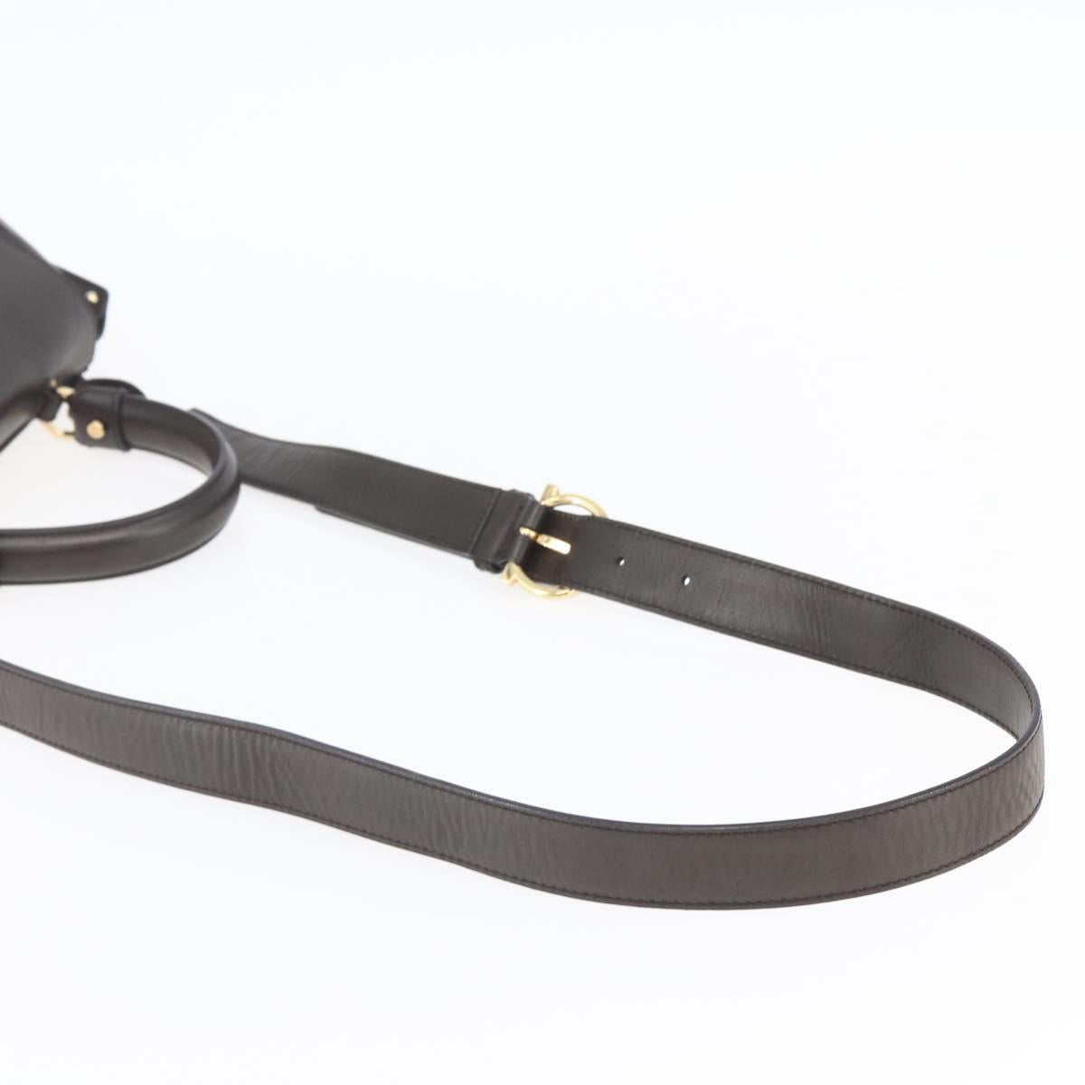 Salvatore Ferragamo Gancini Sophia Bag Leather 2way Dark Brown Gold Auth BA7538