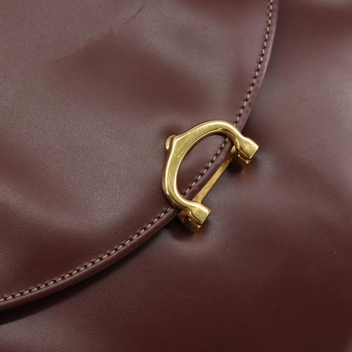 CARTIER Must Line Hand Bag Leather Bordeaux Gold Auth BA7539