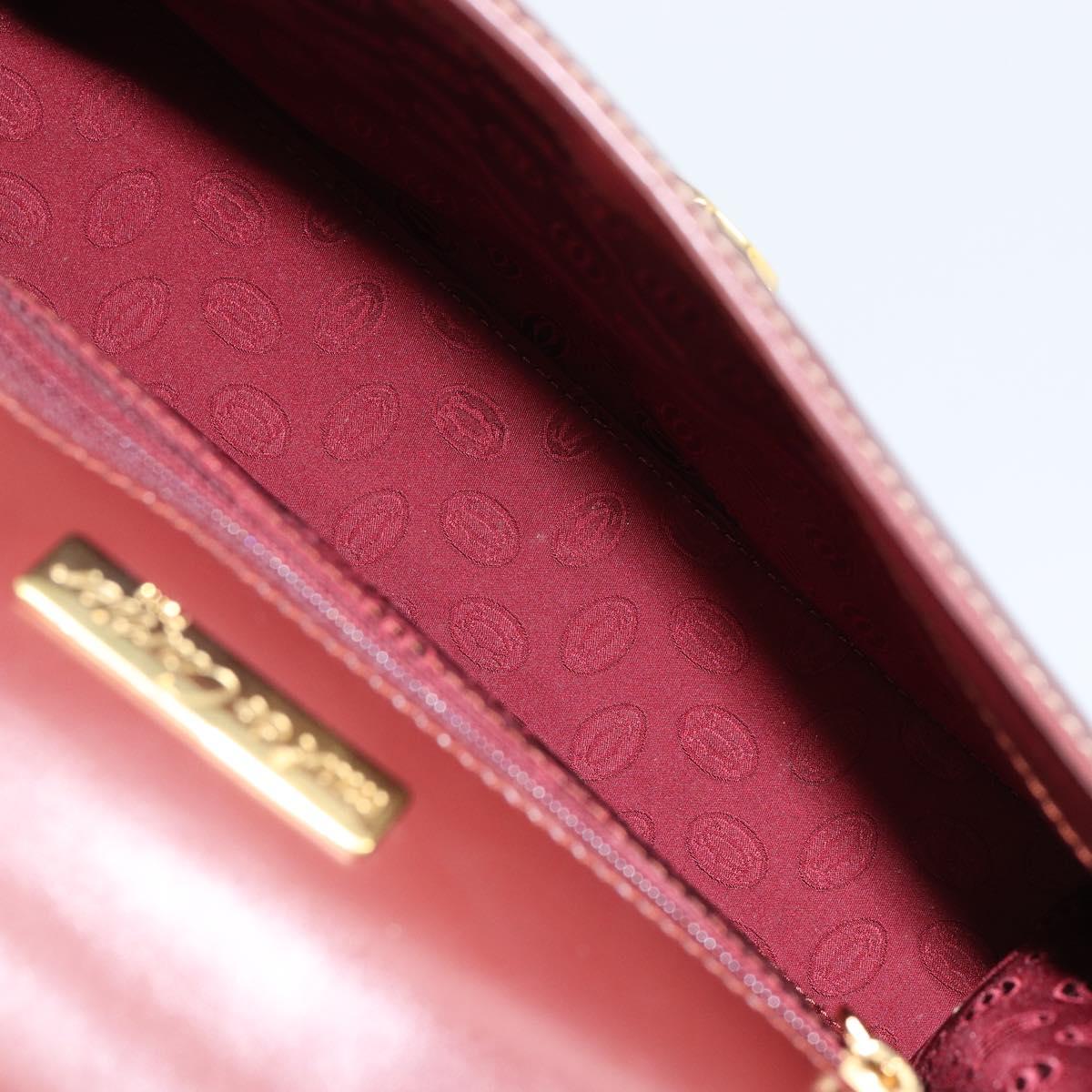 CARTIER Must Line Hand Bag Leather Bordeaux Gold Auth BA7539