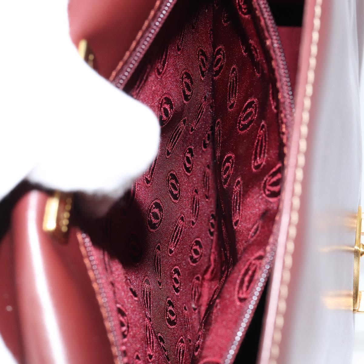 CARTIER Must Line Hand Bag Leather Bordeaux Gold Auth BA7539