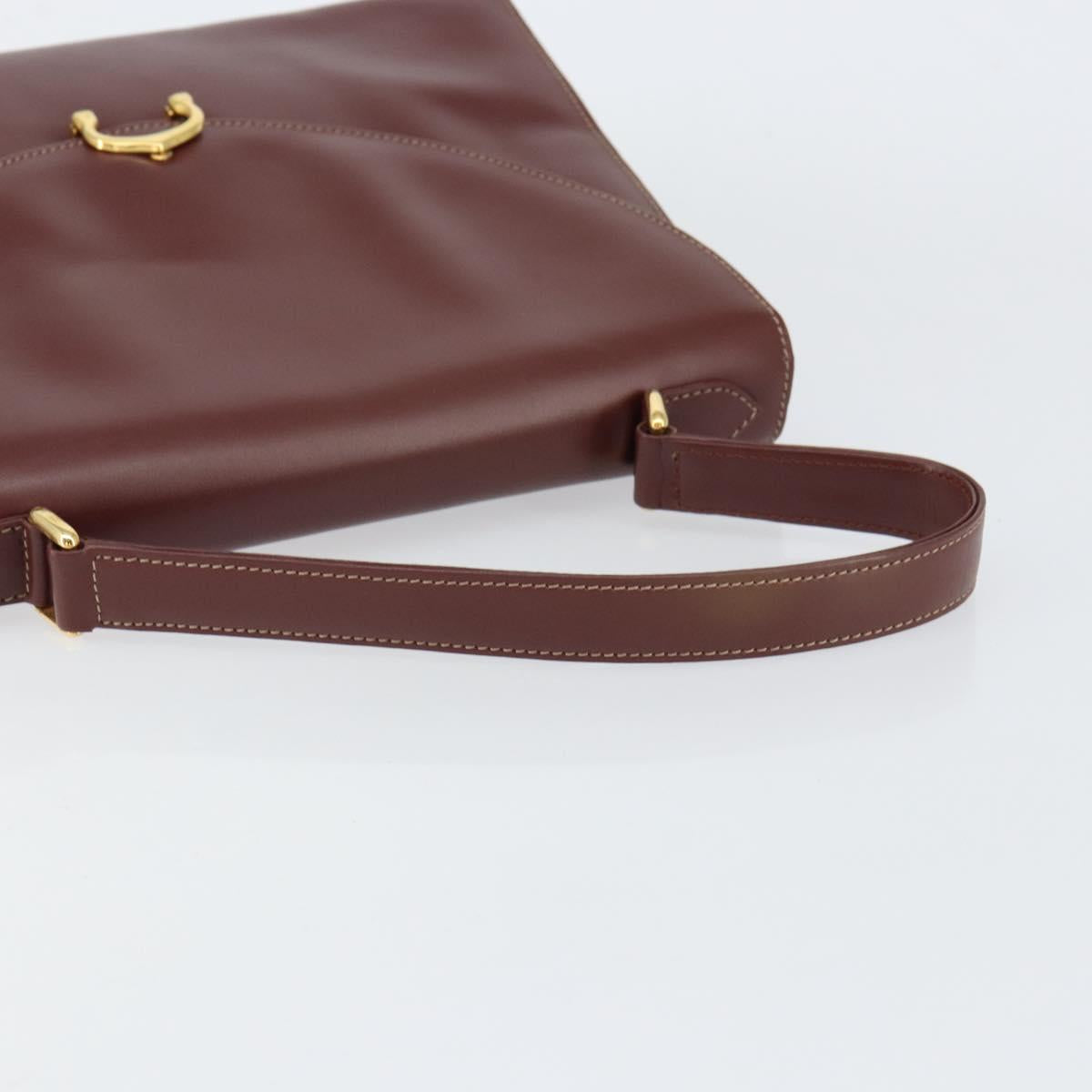 CARTIER Must Line Hand Bag Leather Bordeaux Gold Auth BA7539