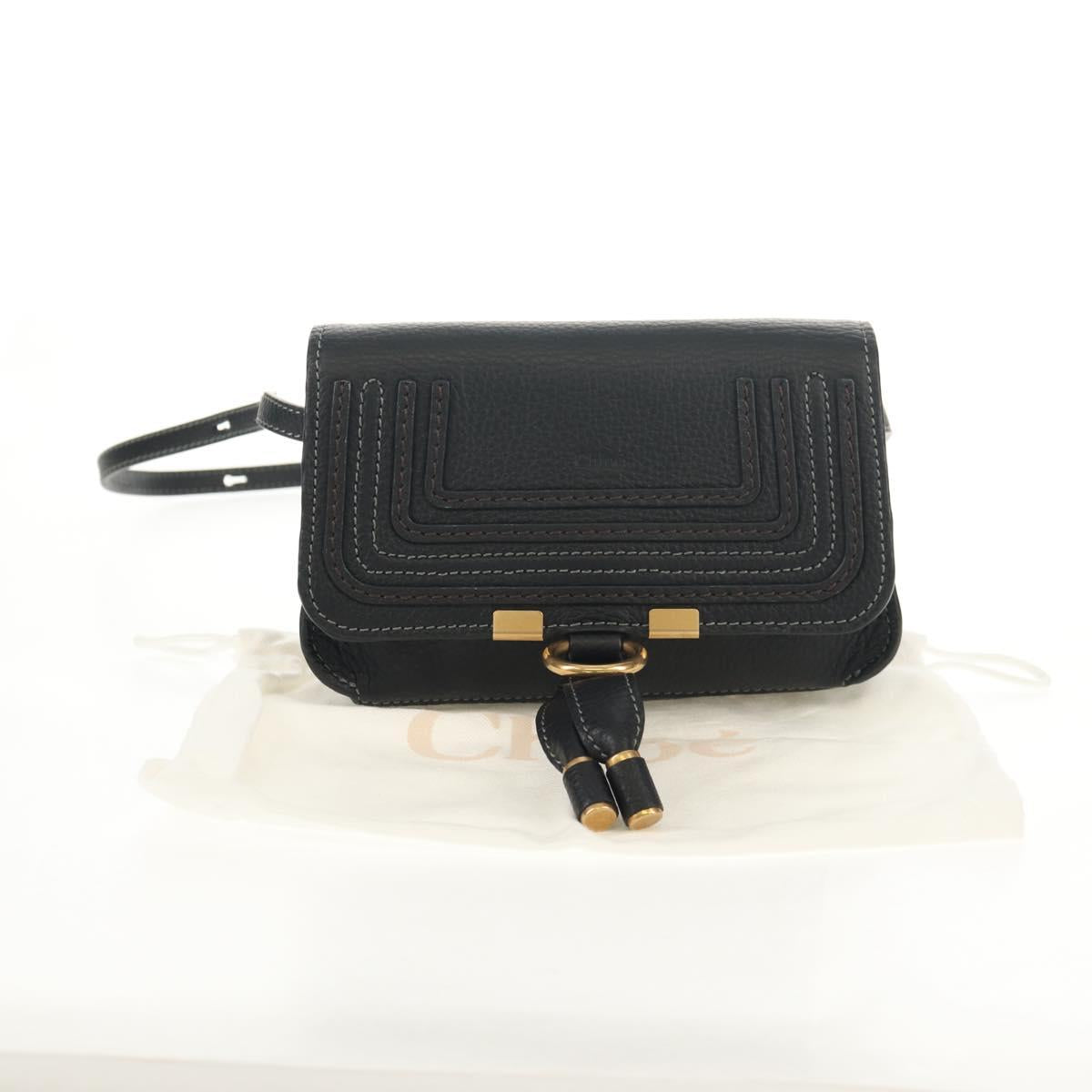 Chloe Mercy Waist Bag Leather Black Gold Auth BA7541