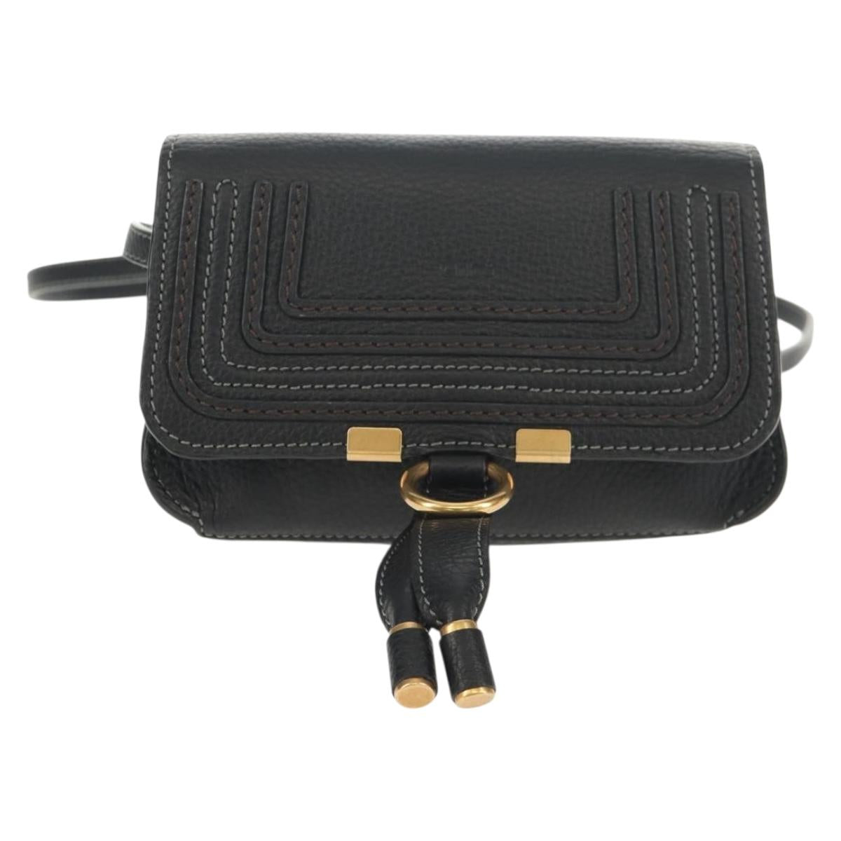 Chloe Mercy Waist Bag Leather Black Gold Auth BA7541