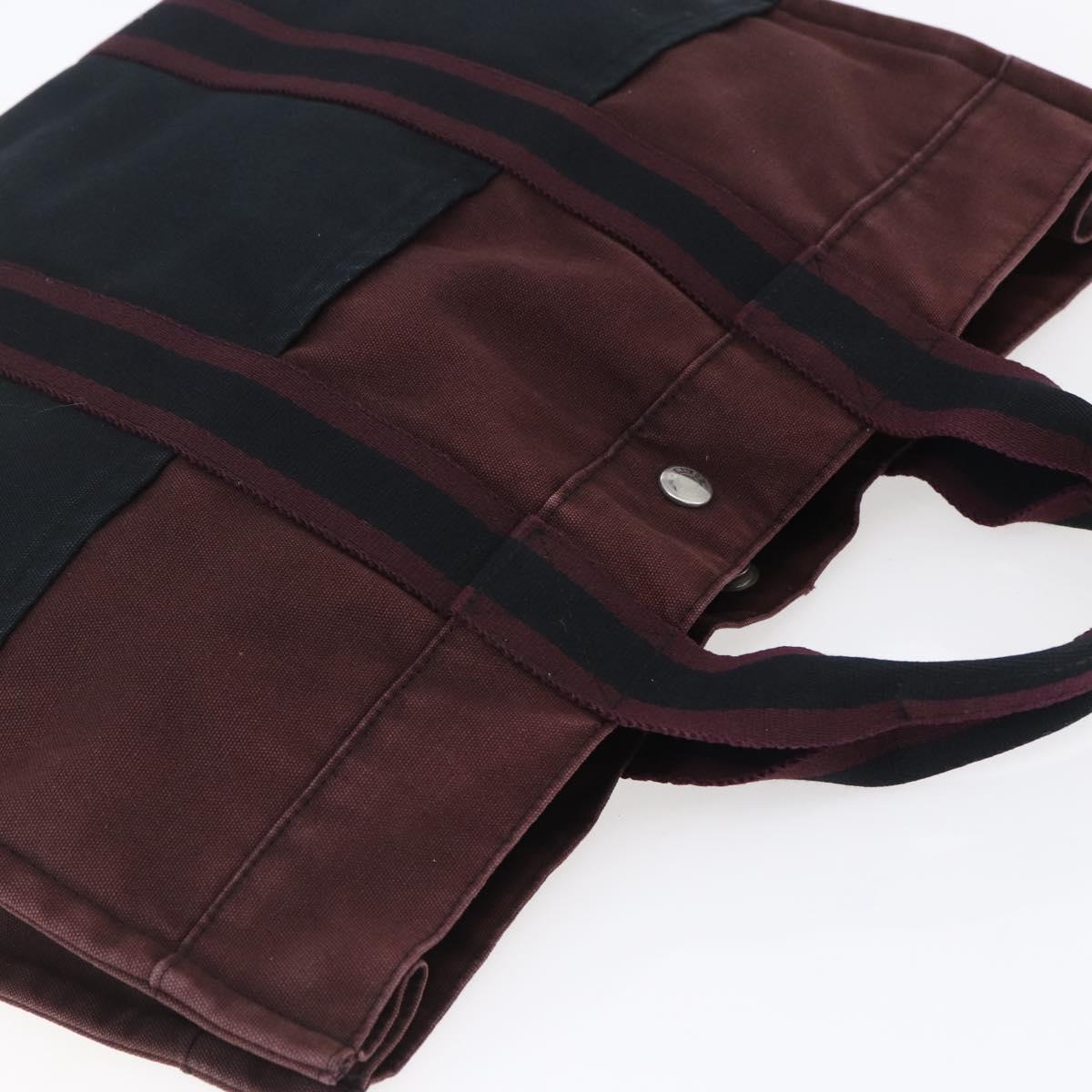 HERMES Fourre Tout MM Hand Bag Canvas Bordeaux Black Auth BA7546