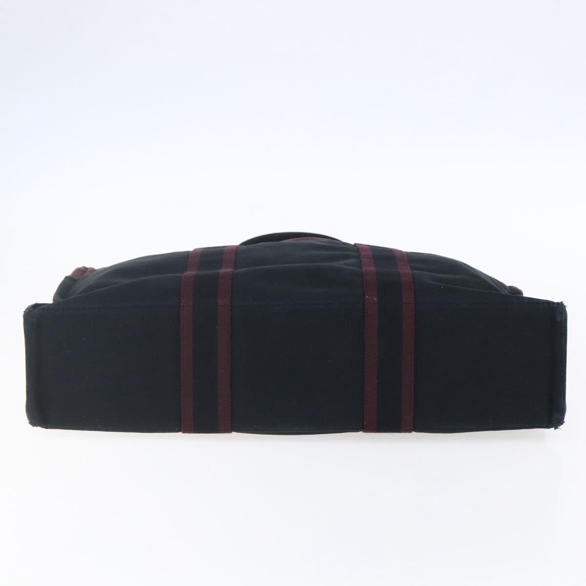 HERMES Fourre Tout MM Hand Bag Canvas Bordeaux Black Auth BA7546