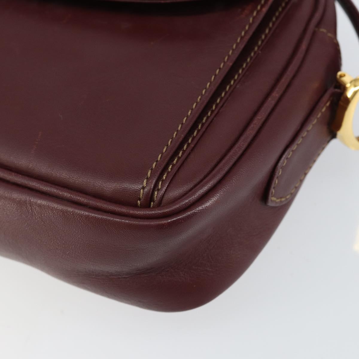 CARTIER Must Line Shoulder Bag Leather Bordeaux Gold Auth BA7547
