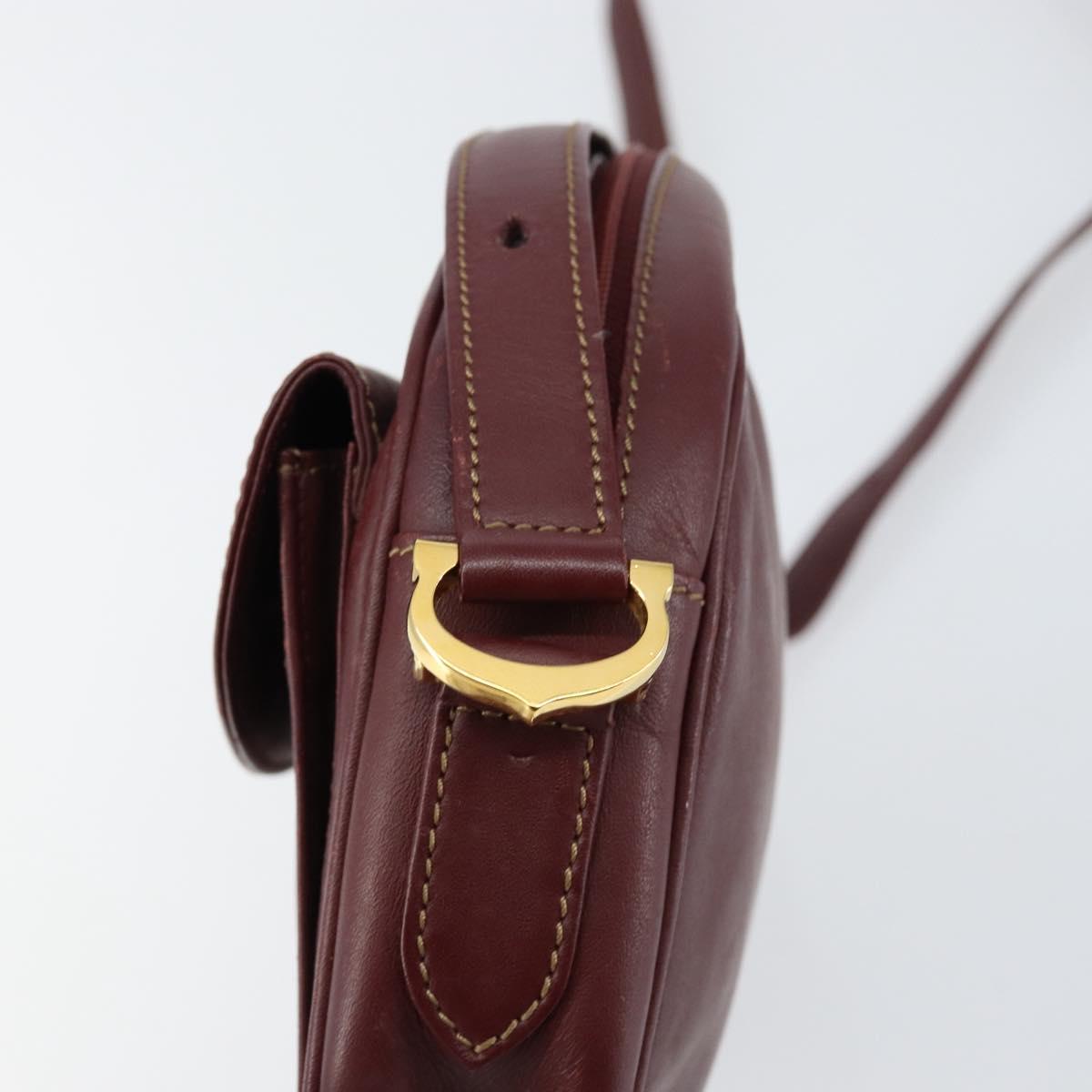 CARTIER Must Line Shoulder Bag Leather Bordeaux Gold Auth BA7547
