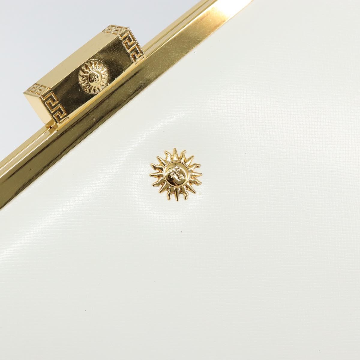 Gianni Versace Hand Bag Leather White Gold Auth BA7549