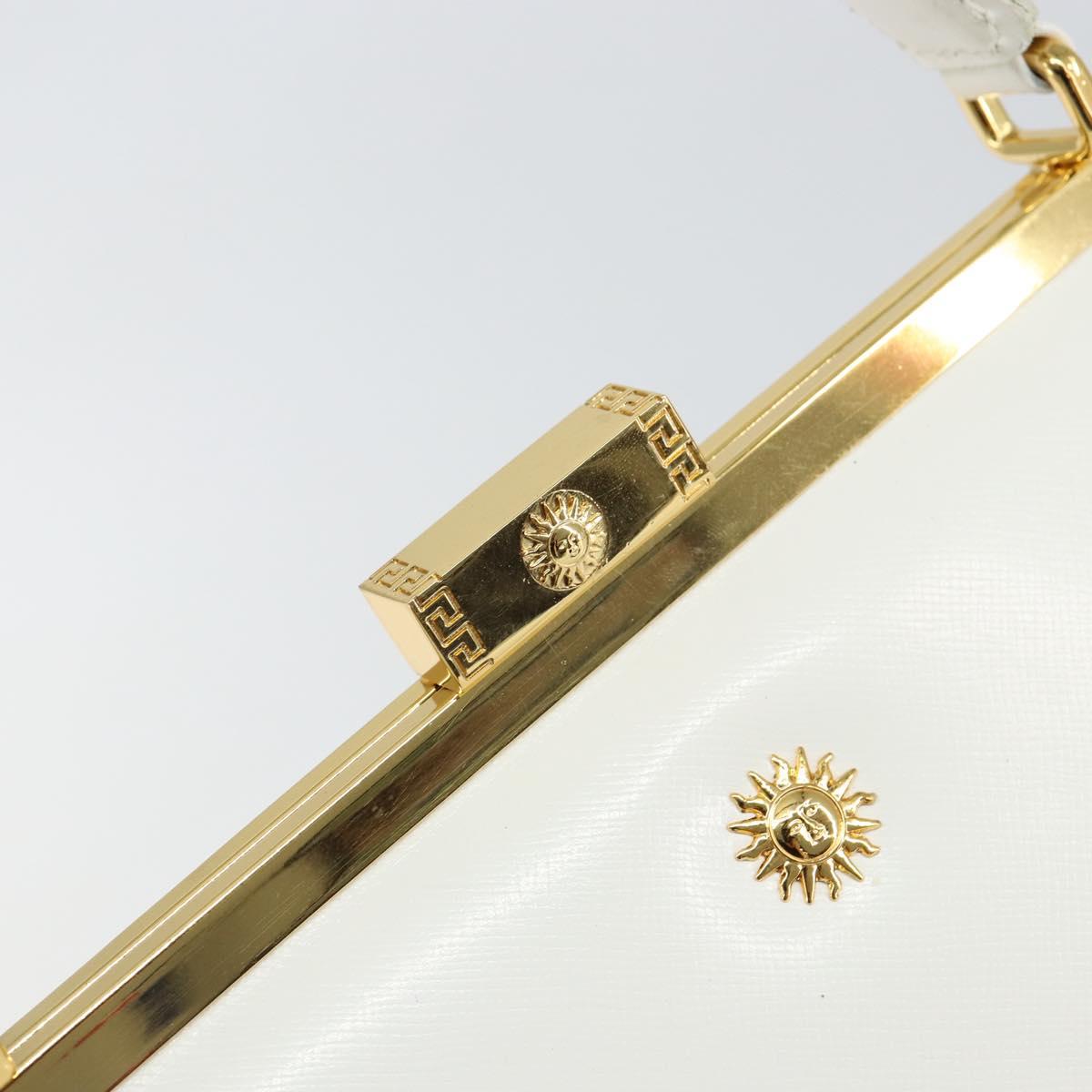 Gianni Versace Hand Bag Leather White Gold Auth BA7549