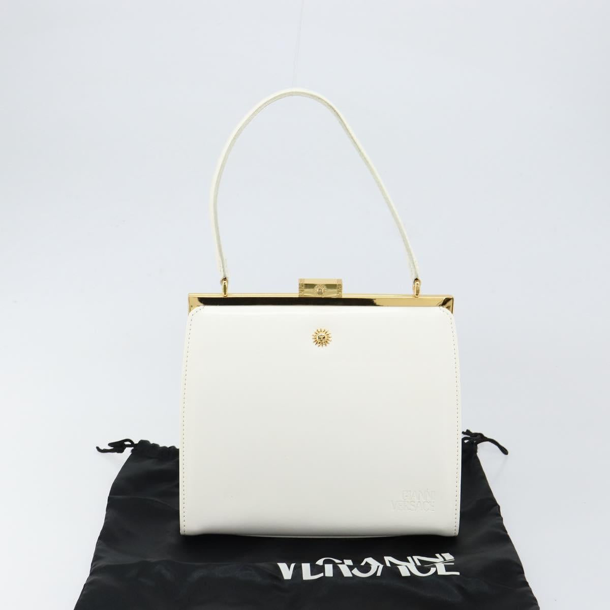 Gianni Versace Hand Bag Leather White Gold Auth BA7549