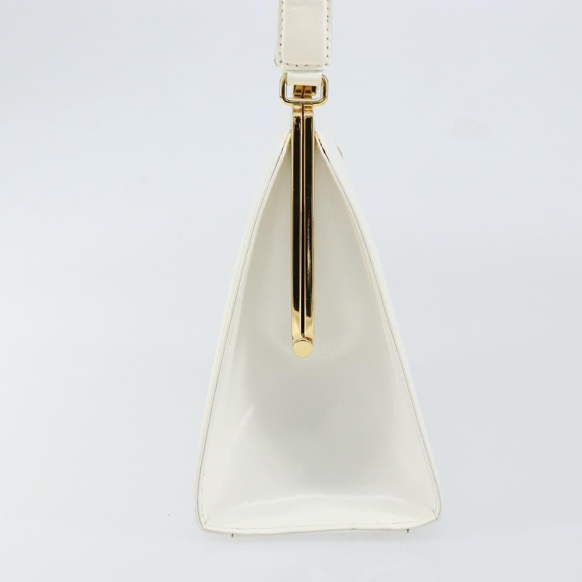 Gianni Versace Hand Bag Leather White Gold Auth BA7549