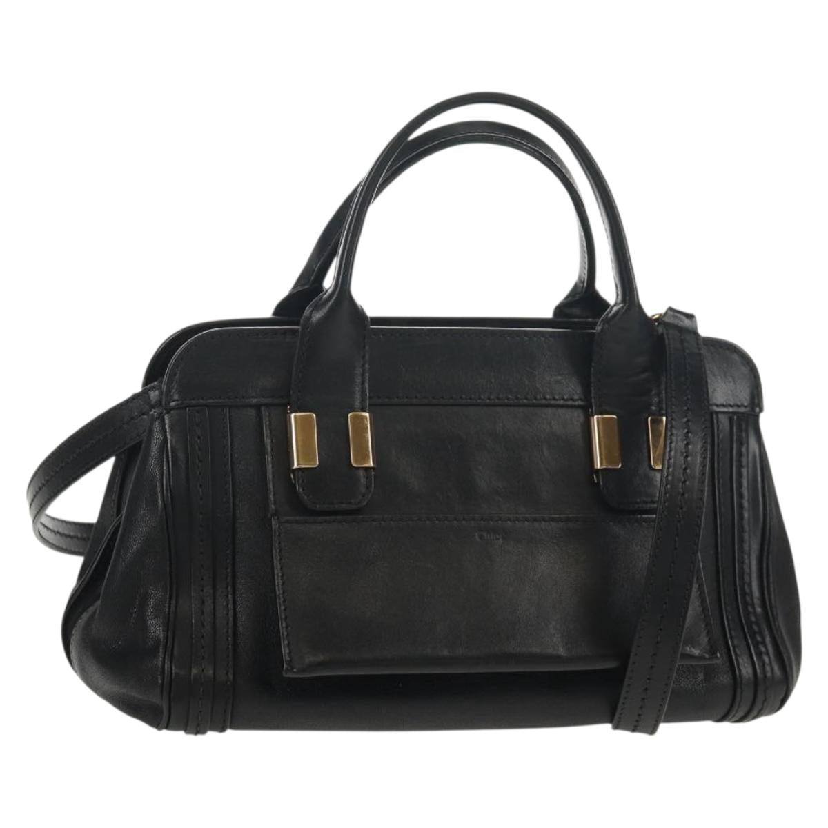 Chloe Alice Hand Bag Leather 2way Black Gold Auth BA7550