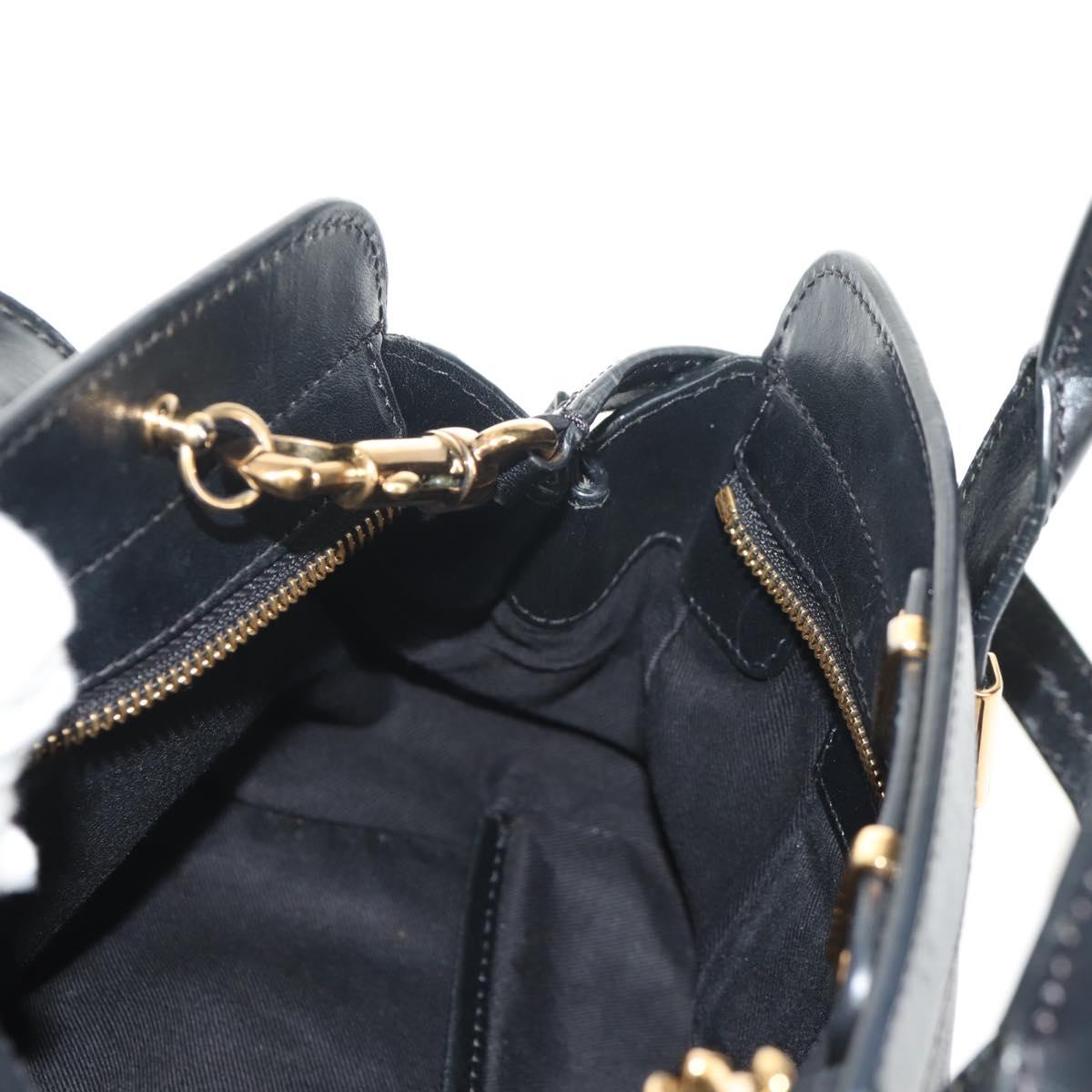 Chloe Alice Hand Bag Leather 2way Black Gold Auth BA7550