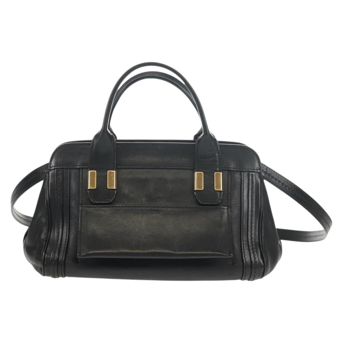 Chloe Alice Hand Bag Leather 2way Black Gold Auth BA7550